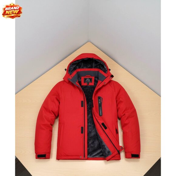 Men's Winter Ski Jacket Water Resistant Fleece Parka Hood Hiking Work